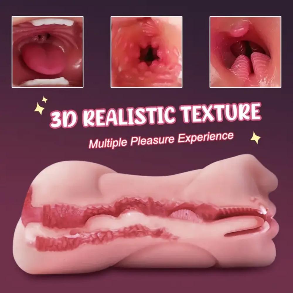 Textured Realistic 3-in-1 Male Masturbator Simulates Oral and Vaginal Hands-Free Men's Masturbation Cup for Intimate Play Waterproof Adult Toys