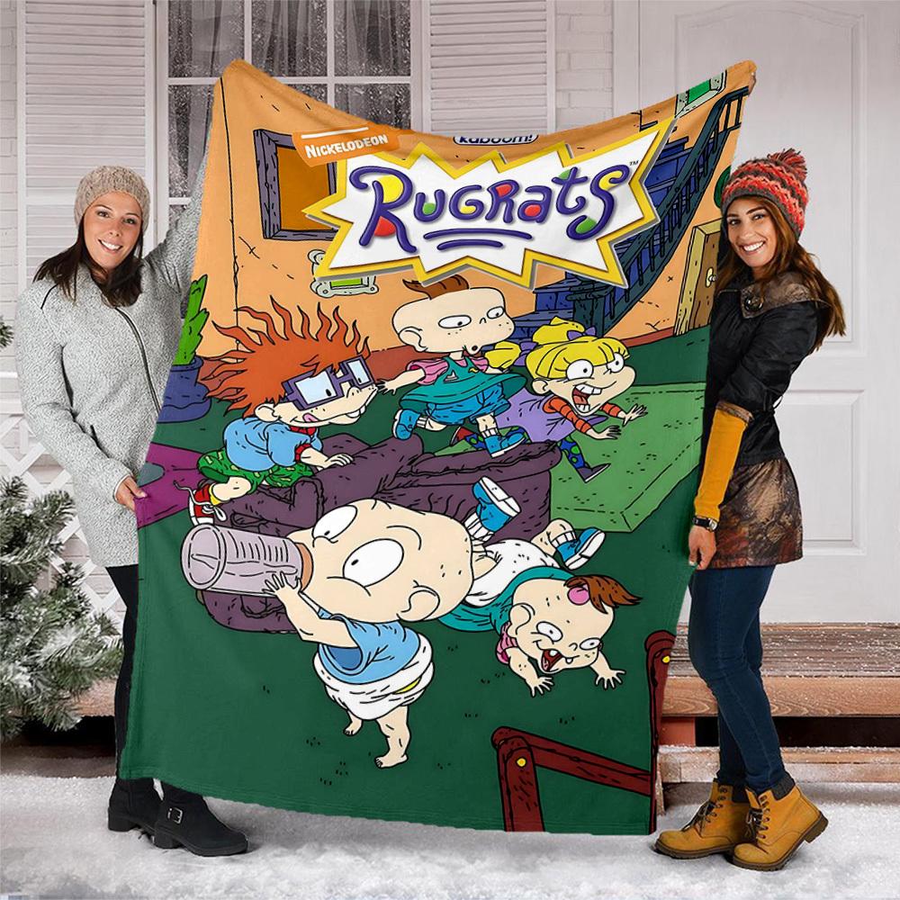 1pc Rugrats Outdoor Flannel Blanket, Lightweight Warm Cozy for Travel Camping Office Soft Polyester Fabric
