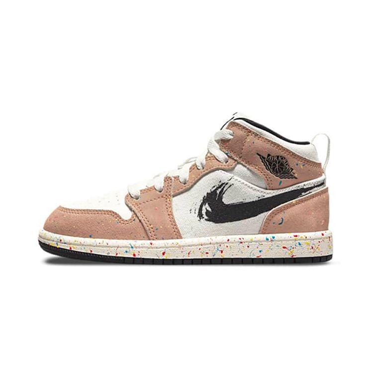 Air Jordan 1 Mid SE PS Brushstroke Paint Splatter Kids Sneakers White Sail Cider DA8007-100