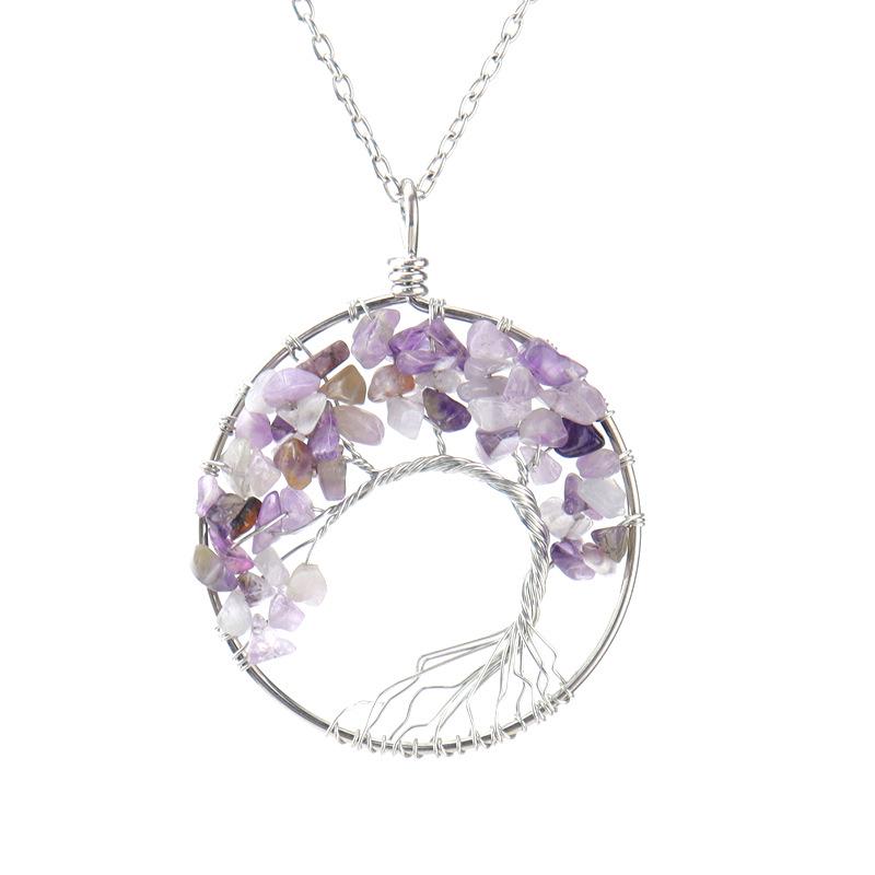 Amethyst Tree of Life Pendant with Colorful Stone Accent