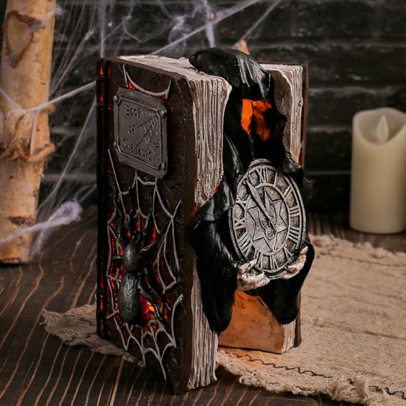 Hand Carved Specters Book Figurine Resin Artwork Mysterious Halloween Shelf Decors For Themed Parties