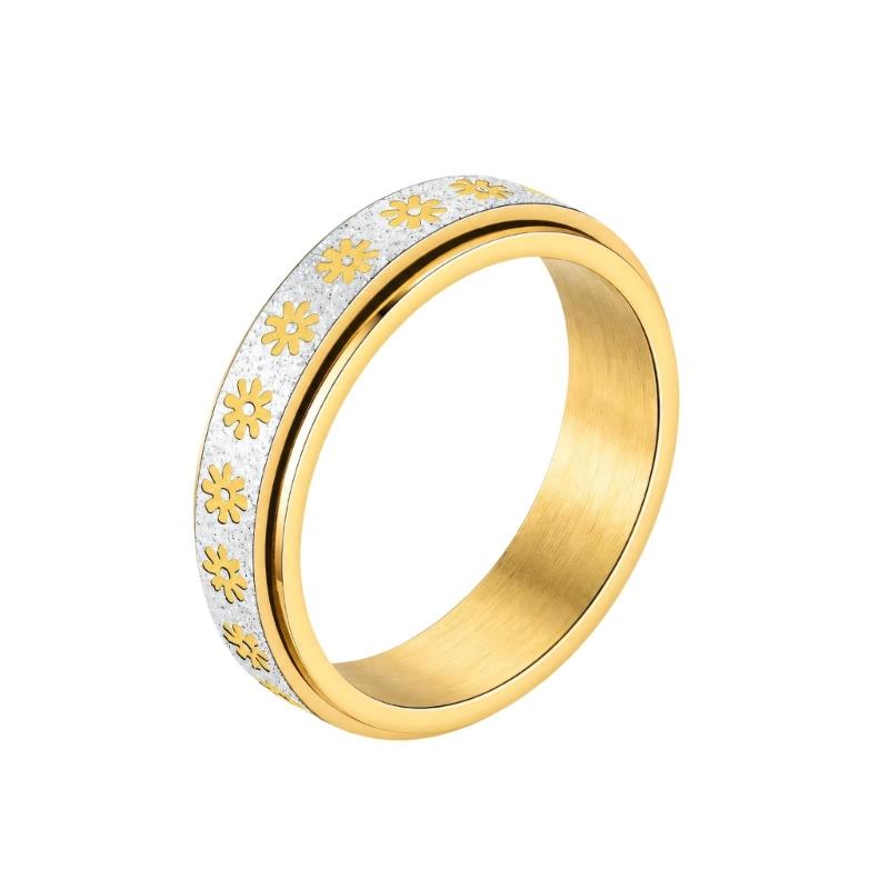Floral Spinner Ring with Repeating Sunflower Pattern and Rotating Outer Band for Everyday Jewelry Styling and Stacking
