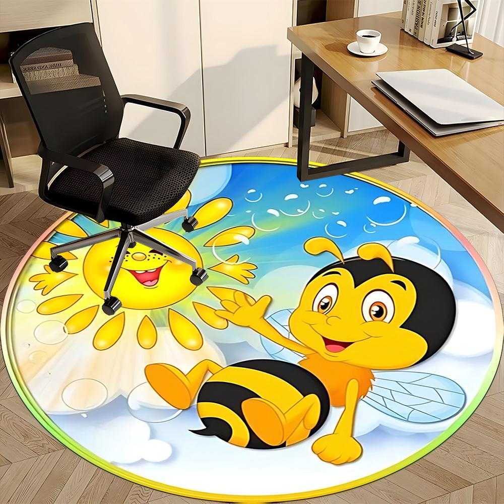 1pc Happy Bee Chair Carpet for Office, Round Polyester Mat, Indoor Decor for Office, Easycare Fabric, Washable Non-slip Area Carpet