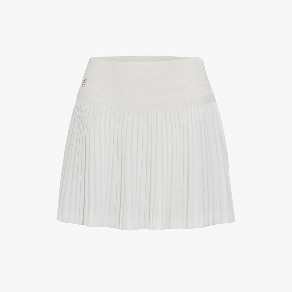 FAIRLIAR GOLF Lace Flare Pleated Skirt (White)
