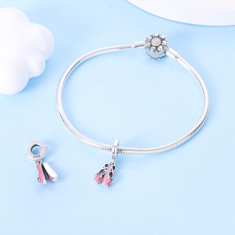 Compatible With Authentic Charm Bead Charms Pink Bow Ballet Shoe copper Charm Pendent Dangle Bead Bracelets Necklaces Do It Yourself Women Jewellery G