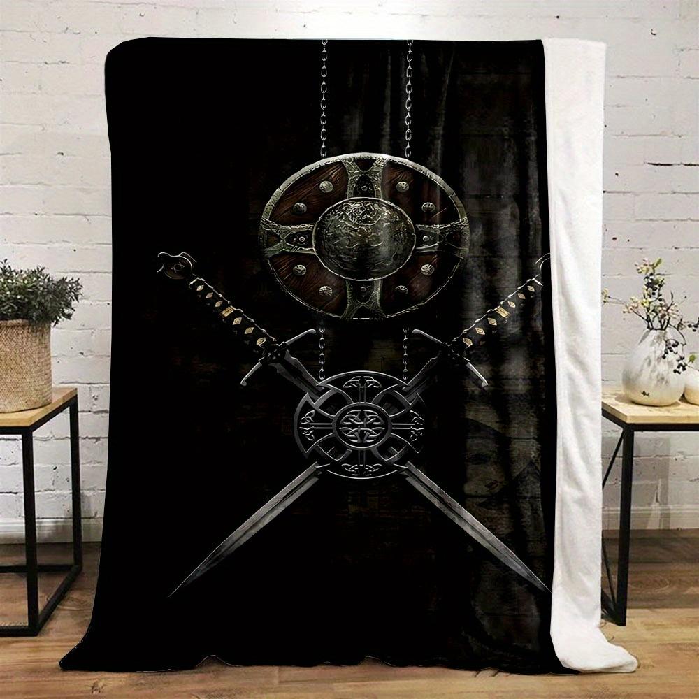 Ancient Warrior Shield Patterns Flannel Printed Blanket Suitable for All Seasons Suitable for Living Room Office Sofa and Travel