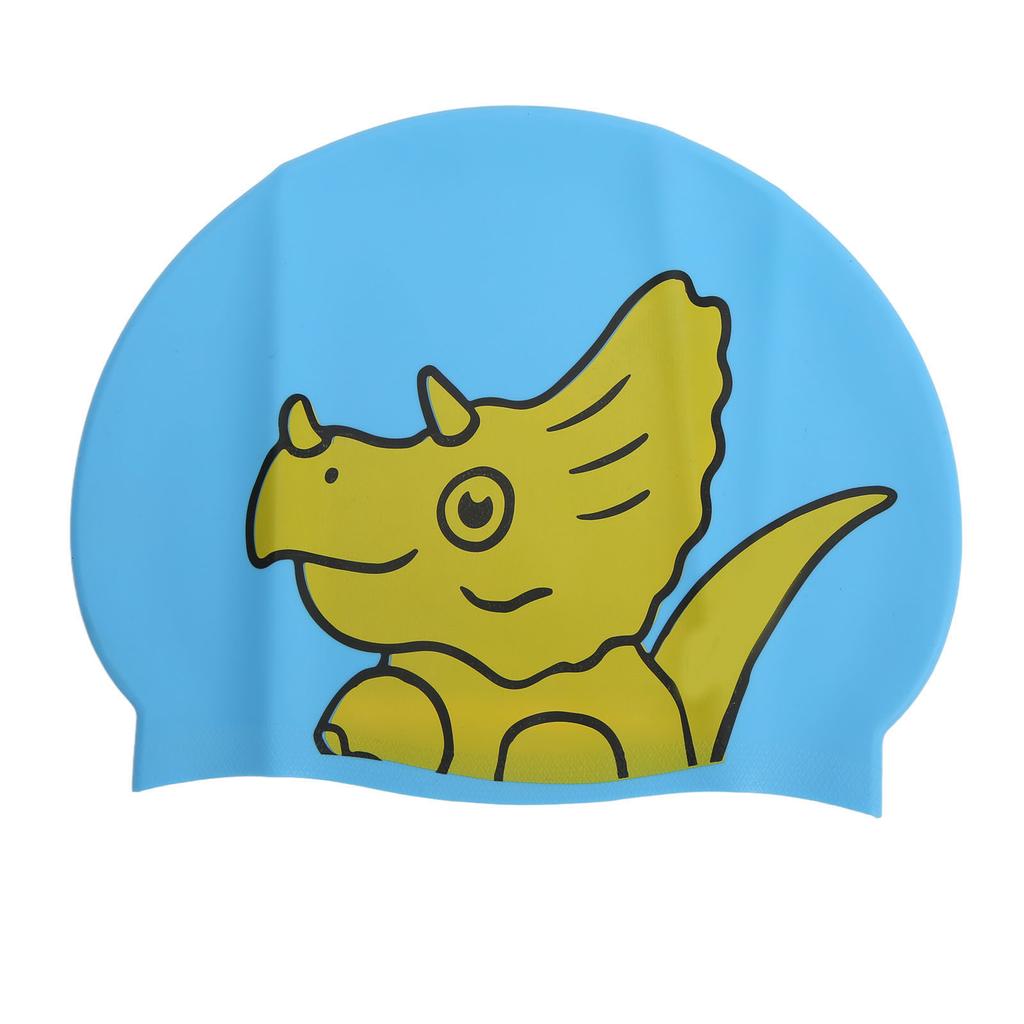 Cartoon Animal Kids Silicone Swimming Cap 3D Ear Protection Swim Cap for Short Long Hair Boys GirlsBlue Dinosaur
