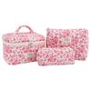 3Pcs Quilting Storage Bag Floral Printed Adorable Padding Skincare Pouch Aesthetic Toiletry Purse Bathroom Shower Travel Bag