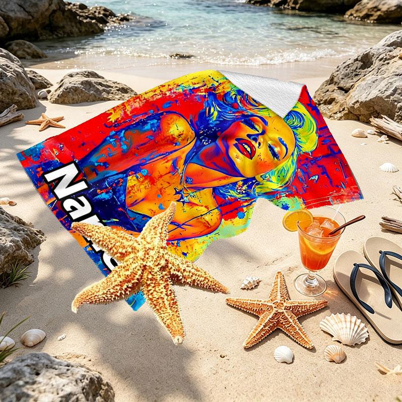 Custom Name Personalized Marilyn Monroe Print Beach Towel, for Trip Camping Beach Party Home Decor, Birthday Gift for Family & Friends