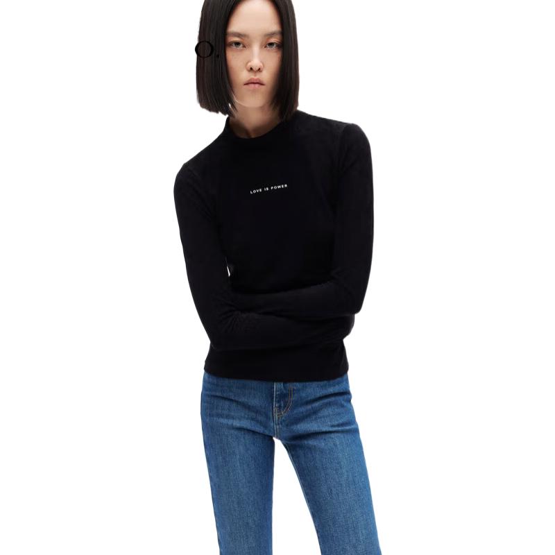 MO&Co. Flocked Mesh Printed Long-Sleeve Top XS 155