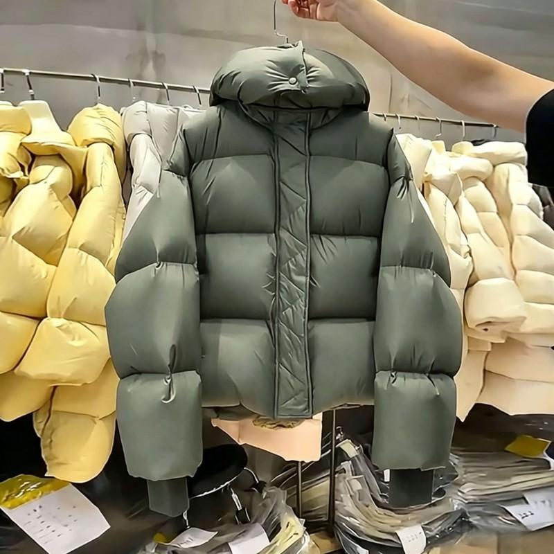 Womens Short Puffer Coat 2026 Winter Thick Cotton-Padded Hooded Jacket Loose Fit Casual Office Wear