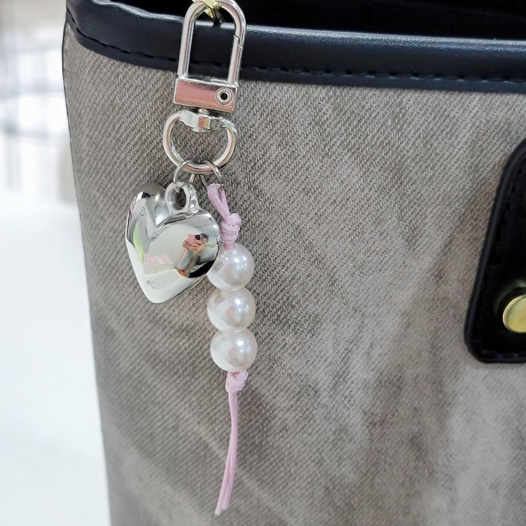 Stylish Bowknot Heart Pendant Pearl Beads Cellphone Lanyard Stylish Bag Accessory Lovely Keychain Jewelry for Girls