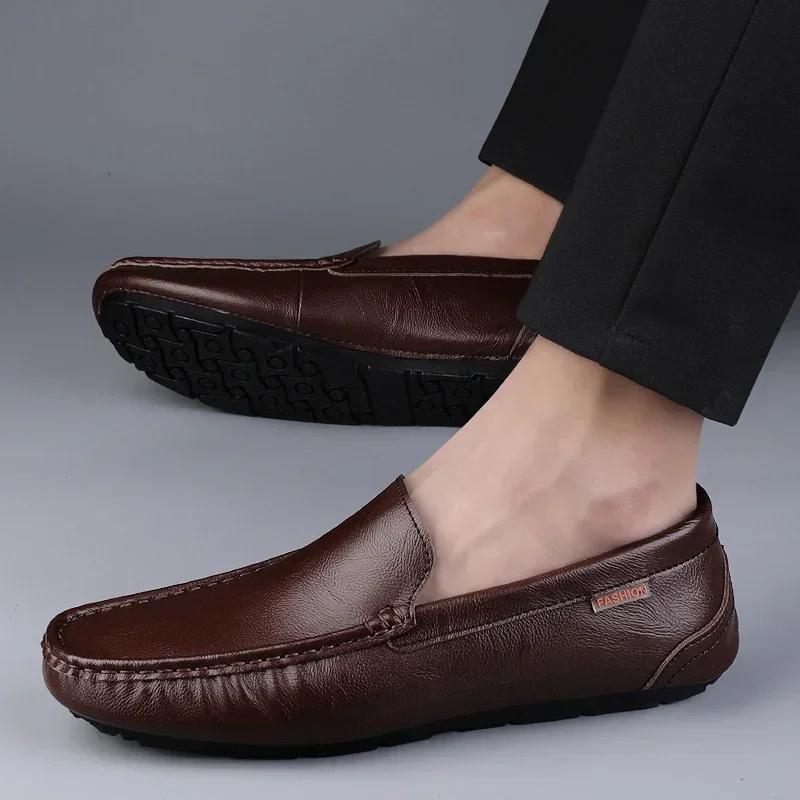 Genuine Leather Men Casual Shoes Luxury Brand Mens Loafers Lightweight Breathable Slip On Italian Driving Shoes Moccasins