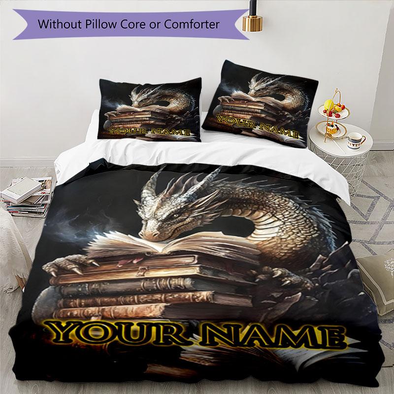 3PC Custom Name Dragon's Wisdom Bedding Set Duvet Cover Closure Includes 1 Duvet Cover & 2 Pillowcases for Bedroom