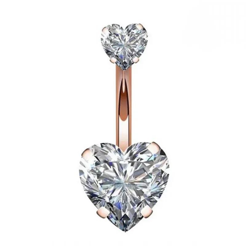 Shiny Zircon Crystal Belly Button Rings for Women Fashion Heart Navel Ring Metal Steel Barbell Butterfly Body Piercing Jewelry