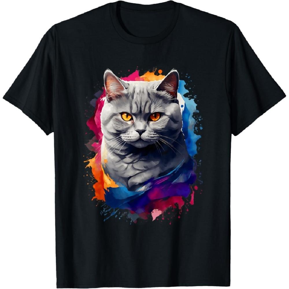 

British Shorthair Watercolor Cat - All Ages Cat Lovers T-Shirt S