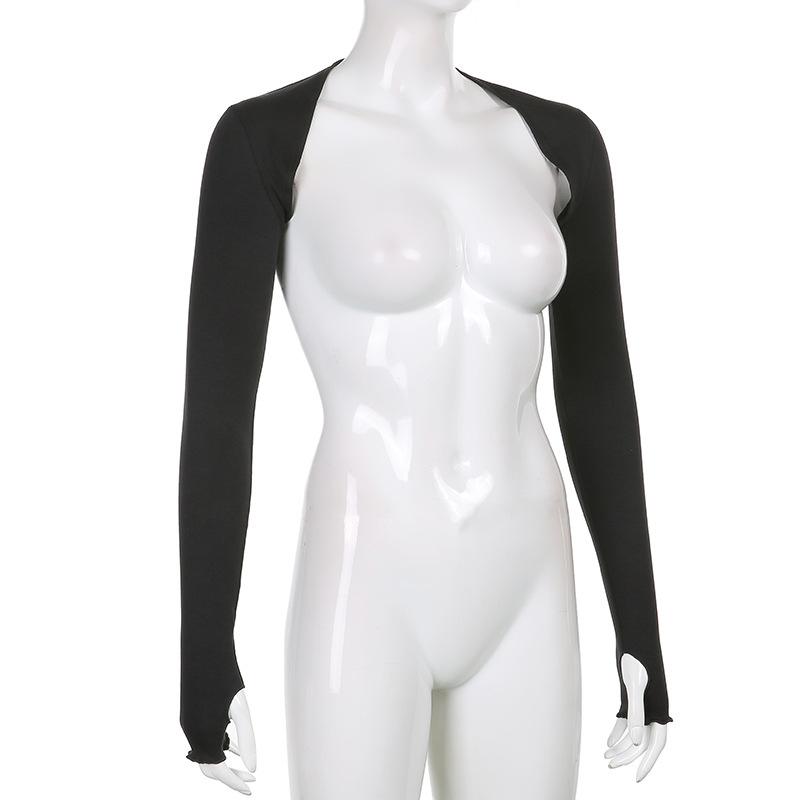 Women Thumbhole Long Sleeve Bolero Shrug Solid Color Open Front Cropped Cardigan Top Bodycon Slim Fit Sunscreen Arm Cover Jacket