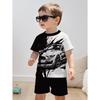 Summer Boys Clothes Children Cartoon Car Print T-Shirt+shorts Boys Child Round Neck Tees Loose Simple Shorts Trendy Costume Suit