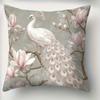 White Peacocks and Magnolia Blossoms Doublesided Printed Pillow Cover Short Plush Suitable Living Room Sofa Throw Cushion Cover