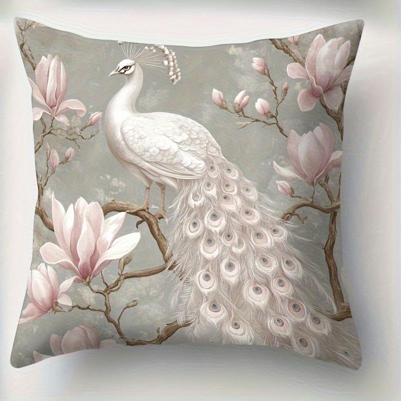 White Peacocks and Magnolia Blossoms Doublesided Printed Pillow Cover Short Plush Suitable Living Room Sofa Throw Cushion Cover