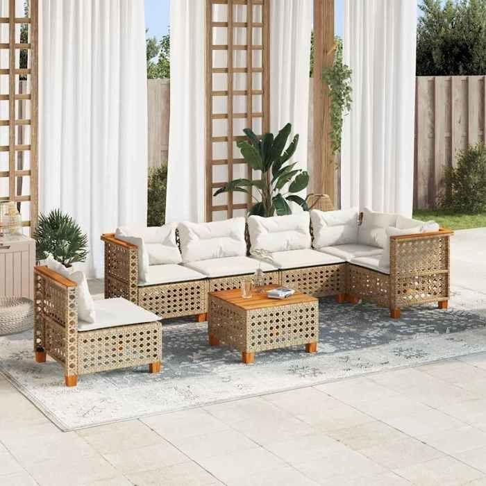 VidaXL Garden Lounge Set with Cushions 7 Pcs Beige Braided Resin 3261880