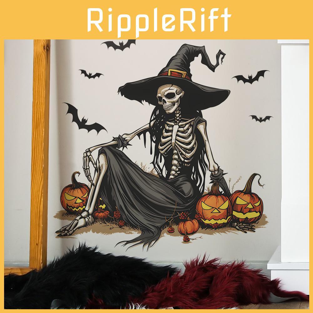 Witch Halloween Skeleton Pumpkin Bat Living Room Foyer Background Decor Stickers