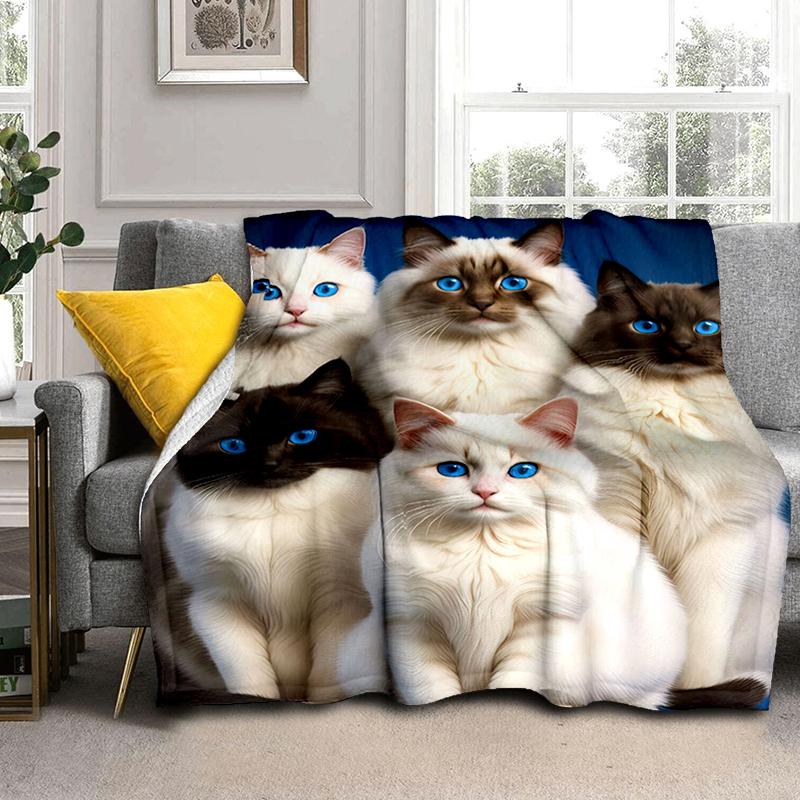 1PC Cute cat, cartoon blanket, all season lightweight home office outdoor nap multifunctional blanket