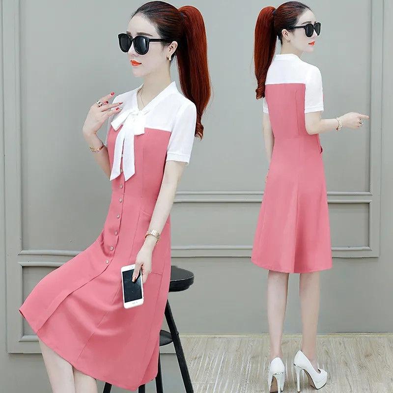 Elegant Summer Chiffon Dress Women Slim Waist Midi Long Dress Fashion Lady
