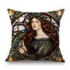 Renaissance Pre-Raphaelitism William Morris Round Stained Glass Window Elegant Lady Girl Decoration Pillow Case Cushion Cover