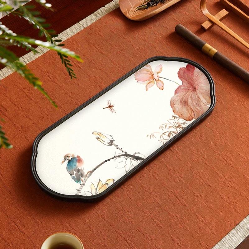 Quick Dry Absorbent Tea Tray - Chinese Style Compact Tea Sea Dry Practice Board  & Pot Holder