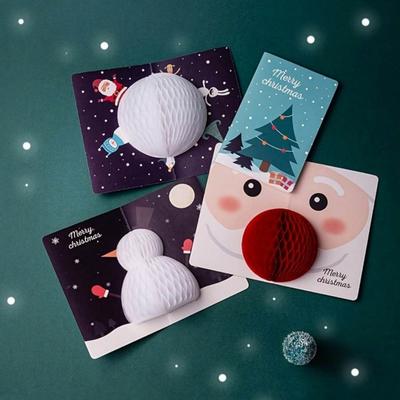 2PCS/SET 3D Pop-Up Christmas Card Set With Envelope And Stamp Stickers - Santa Birthday Simple Blessing Cards Christmas Cards