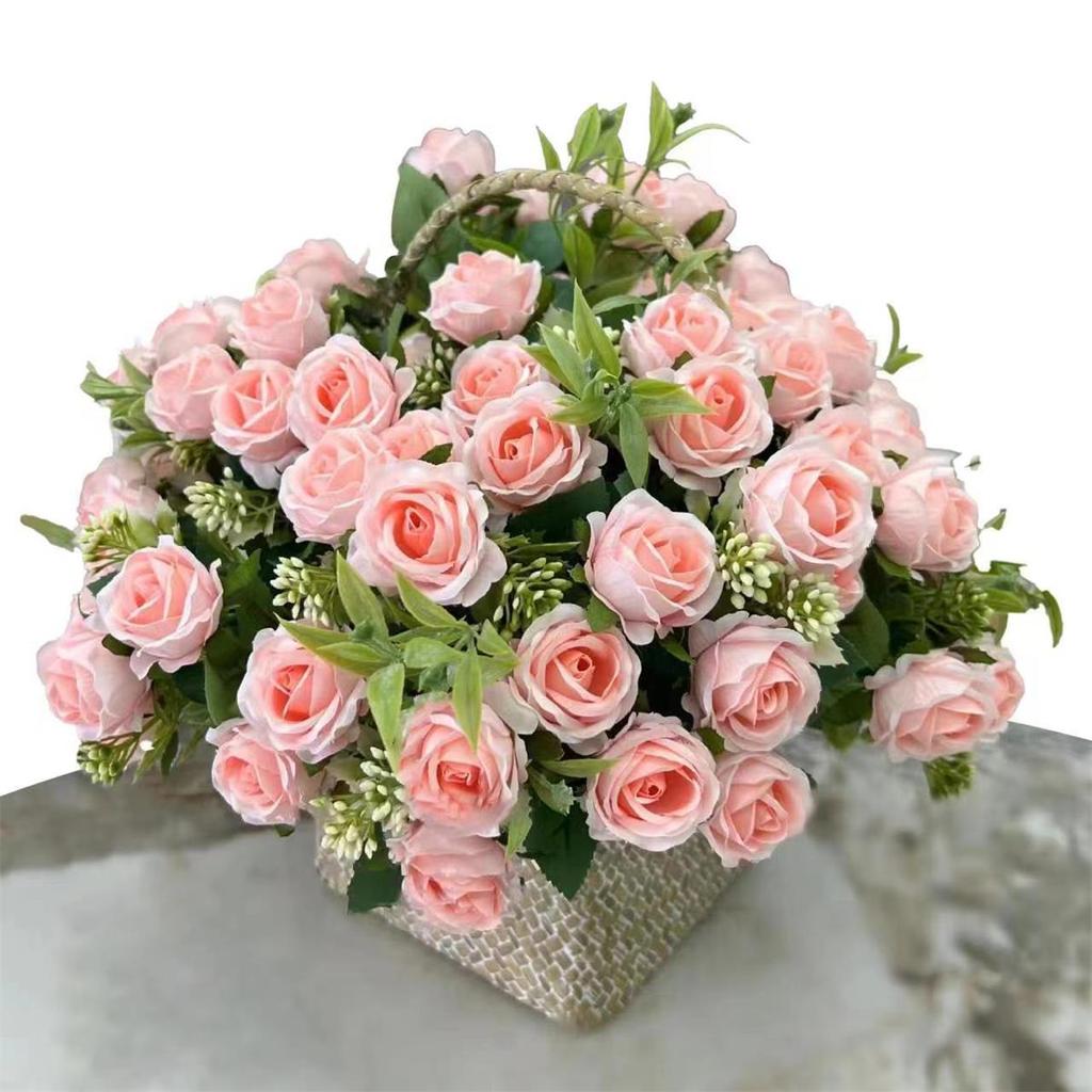 10-Head Silk Flowers Artificial Small Roses Vintage  for Wedding Desk Home Party DIY Bouquet Decor Fake Roses Flower Arrangement