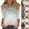 Damen Mock-Neck 3/4-Ärmel Bedrucktes Oberteil mit Reißverschluss