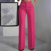 Women Suit Pants Button Zipper Trousers with Pockets Closure High Waist Long Solid Color Straight Wide