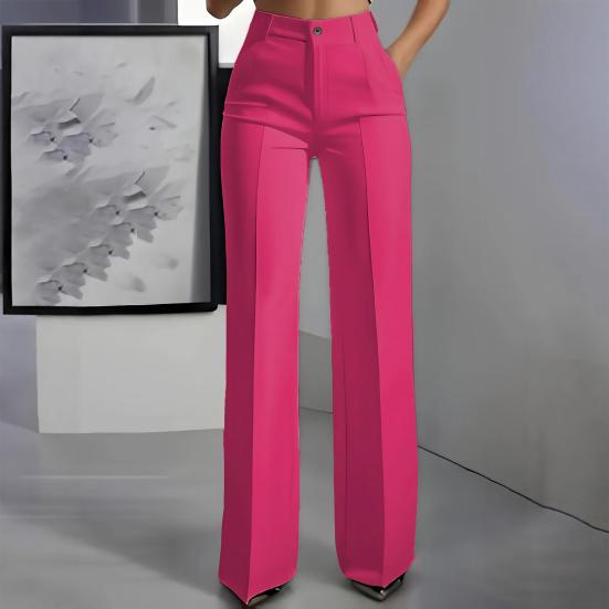 Women Suit Pants Button Zipper Trousers with Pockets Closure High Waist Long Solid Color Straight Wide