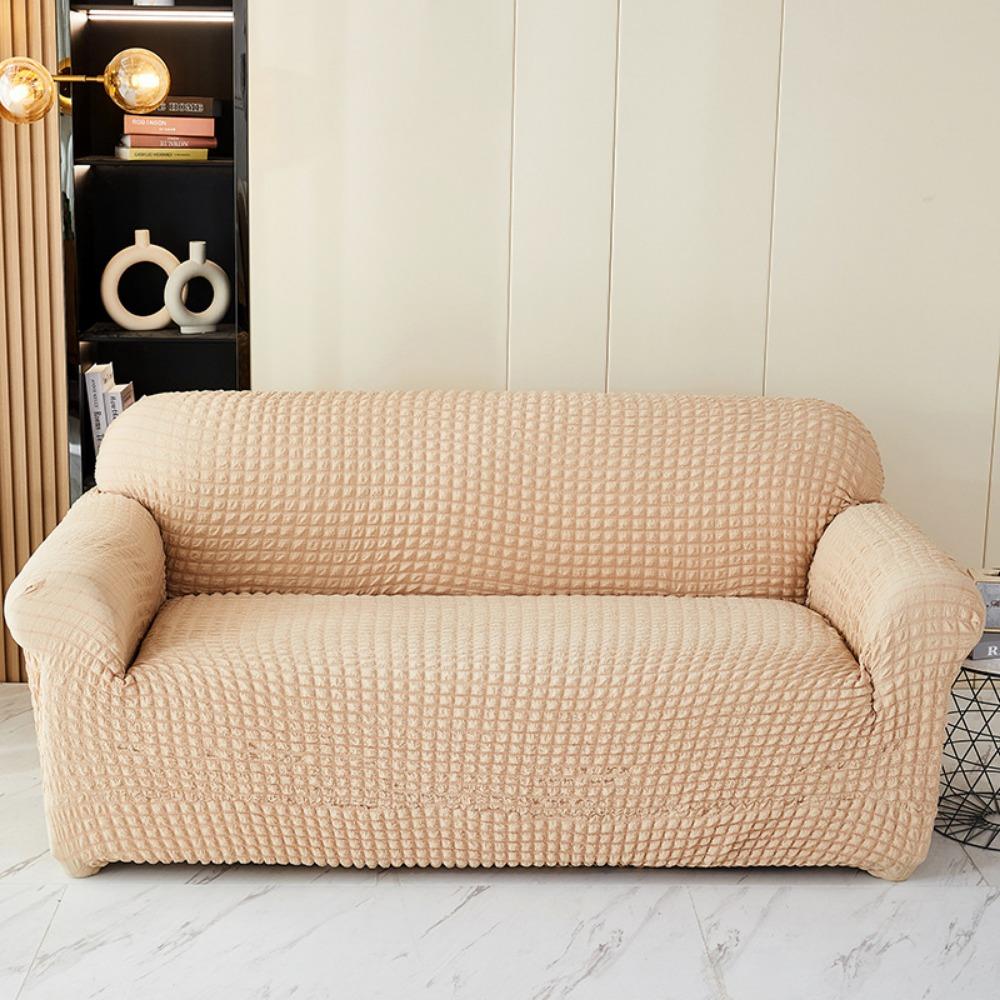 Seersucker Sofa Cover Full Protection Single Double Seat Cushion Pure Color Minimalist Design