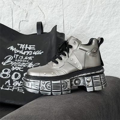 Chunky Sneaker Men Designer Retro Punk Motorcycle Boots Fashion Casual Leather Fabric Height Increased Flat Platform Sport Shoes
