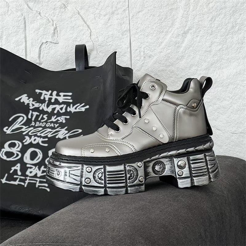 Chunky Sneaker Men Designer Retro Punk Motorcycle Boots Casual Leather Fabric Height Increased Flat Platform Sport Shoes