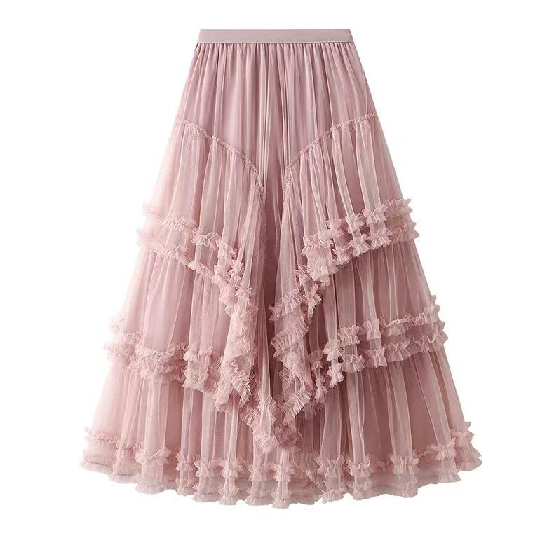 Elegant Multi-Layered Tulle Lace Midi Skirt