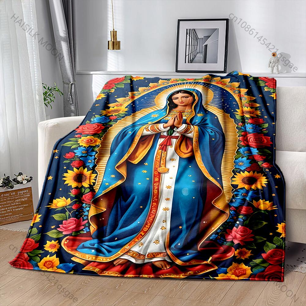 Blessed Virgin Mary Print Blanket Warm Soft and Comfortable Home Travel Blanket Sofa Bedding Camping Cars Cover Blanket for Gift