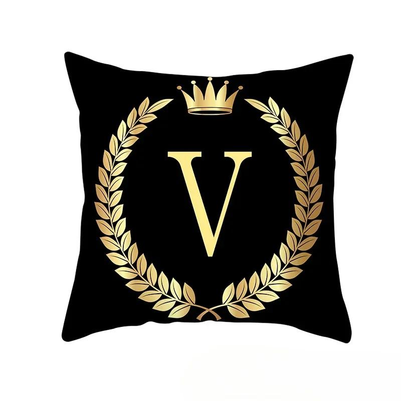 2piece 45x45cm Black Gold Letter Fleece Printed Pillow Cover Crown Sofa Cushion Cover Home Furnishings Pillowcase Without Core