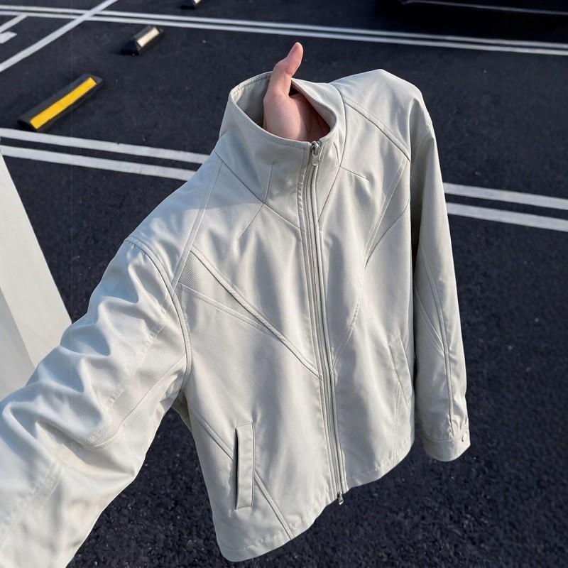 Mens Black Deconstructed Stand Collar Jacket American Style 3-in-1 Soft Shell Windbreaker Regular Shoulder Pilot Coat