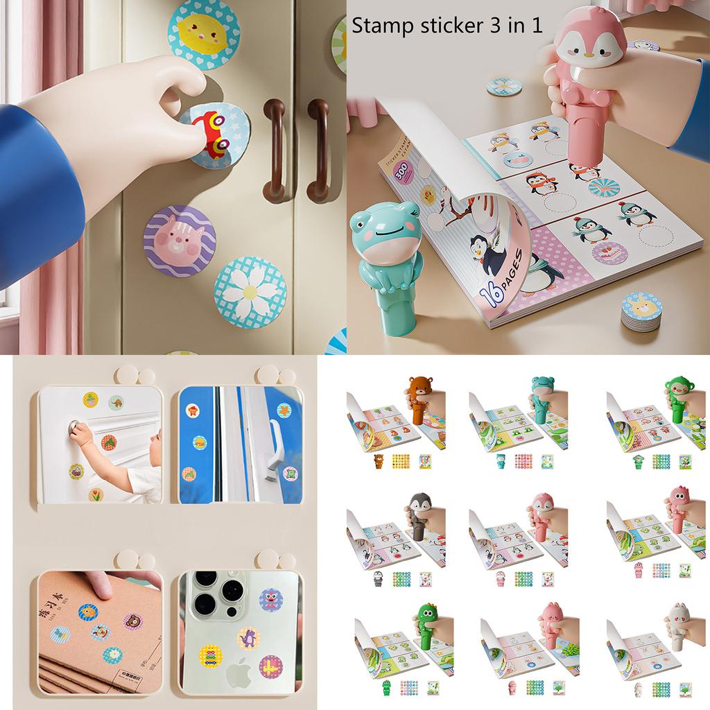 Cartoon Sticker Stamp with 300 Cartoon Sticker and 16 Pages Activity Book Children Sticker Stamper Activity Craft Toy