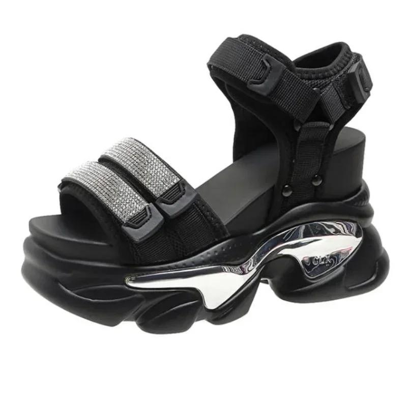 Fashion Summer High Platform Women Sandals Buckle 10CM Wedges Bling Shoes Fashion 2025 Outside Chunky Sandals Beach Casual Slides Woman
