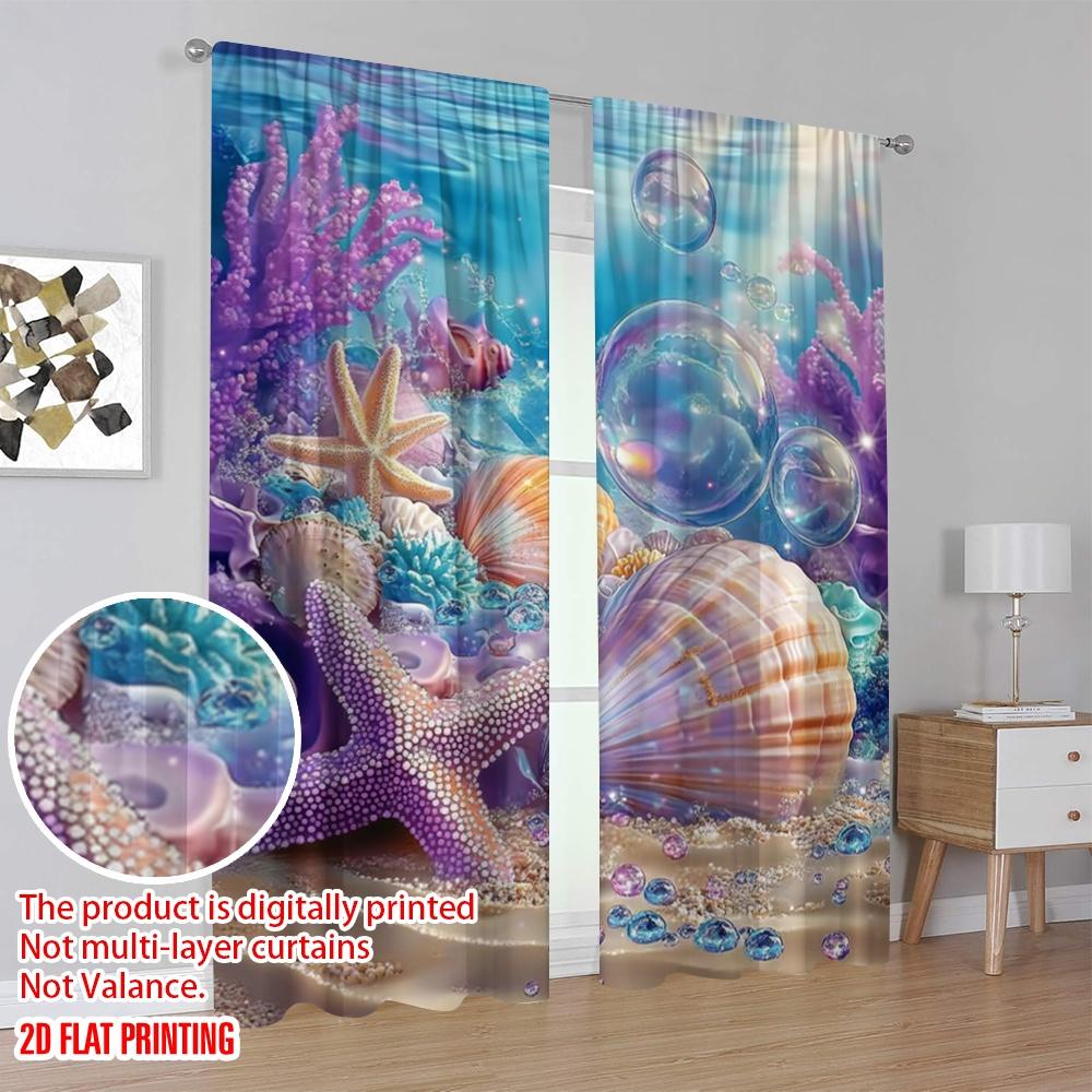 2pcs,2D plane printing Creative Curtains Oceanic Treasures Versatile Polyester (without rod) Home Decor Ldeal for Living Room,