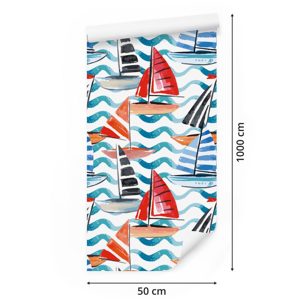 Watercolor Sailboat Wallpaper for Living Room and Bedroom 50x1000