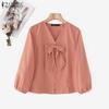 Women Casual Bows V-Neck Summer 3/4 Sleeve Blouse
