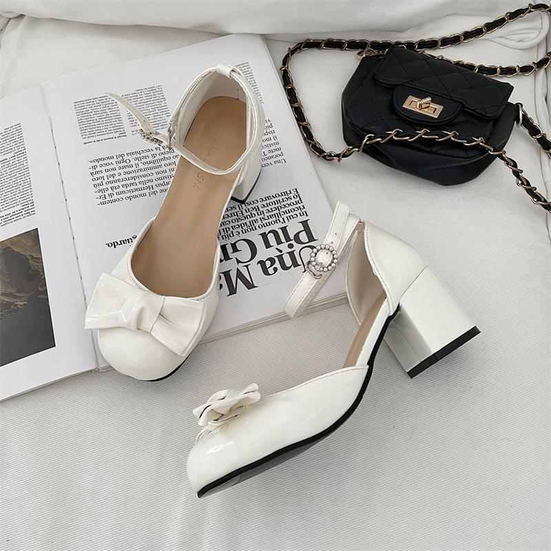 New White High Heels Pumps White Lolita Shoes Women Mary Jane Shoes Vintage High Heel Japanese Style Black College Student Shoes