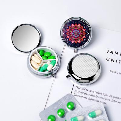 Circular Storage with 3 Compartments Single Compartment Metal Small Medicine Box Jewelry Box Foldable Portable Mini Medicine Box