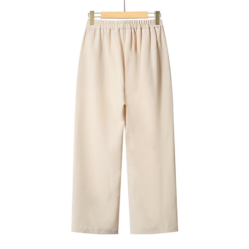 Mom's Summer Ice Silk Wide-Leg Pants - Loose, Casual, Nine-Point for Middle-Aged & Elderly Women
